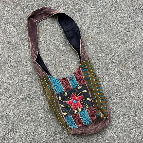 Rising International Handbags - Boho Hippie Razor Cut Patchwork Flower Power Shoulder Bag Rising International